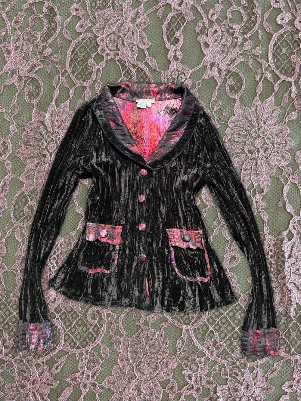 90s vintage Alberto Makali whimsygoth black crushed velvet beaded blazer - Picture 13 of 13